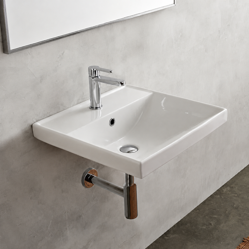 Rectangular White Ceramic Wall Mounted or Drop In Bathroom Sink Scarabeo 3004