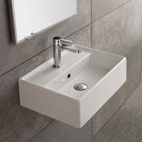 Rectangular White Ceramic Wall Mounted or Vessel Sink Scarabeo 5001