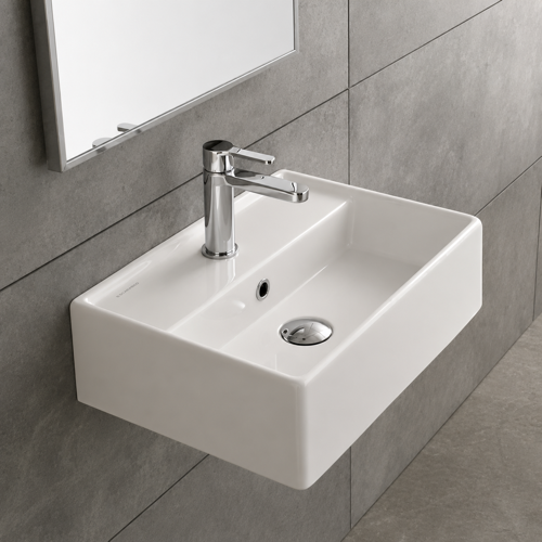 Rectangular White Ceramic Wall Mounted or Vessel Sink Scarabeo 5001