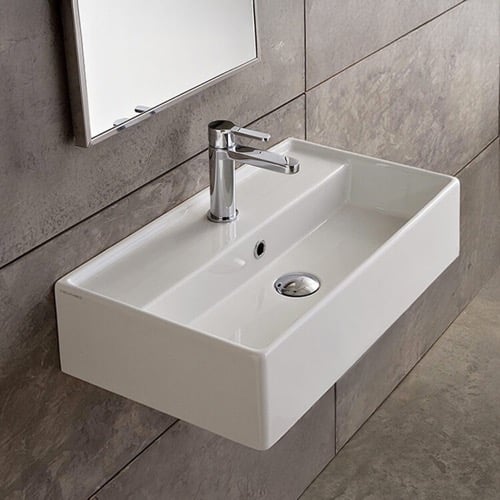 Rectangular White Ceramic Wall Mounted or Vessel Sink Scarabeo 5002