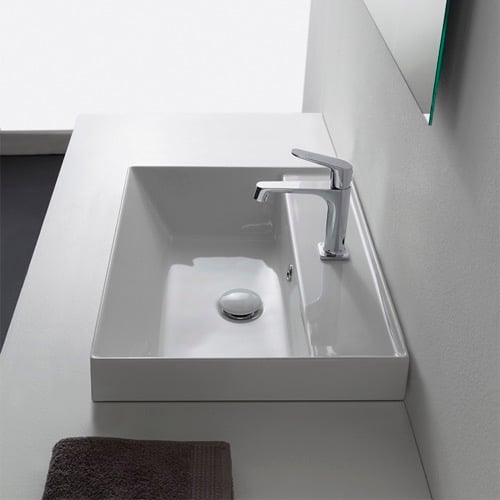 Drop In Sink Bathroom Sink, White Ceramic, Square