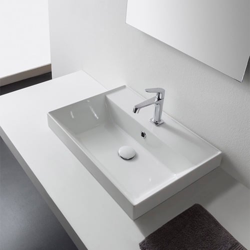 Drop In Sink Bathroom Sink, White Ceramic, Rectangular Scarabeo 5109