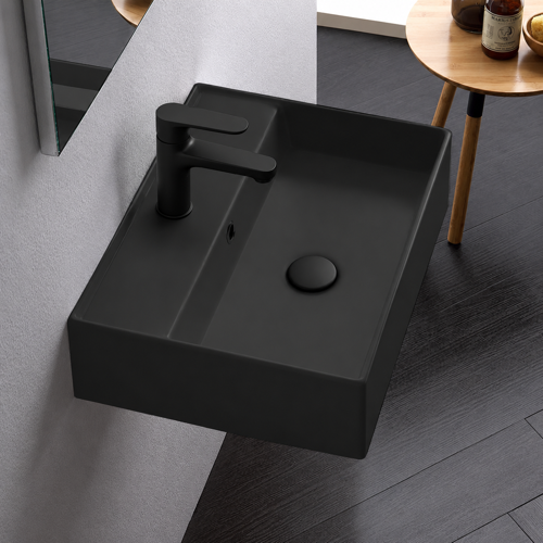 Rectangular Black Ceramic Wall Mounted or Vessel Sink Scarabeo 5111-49