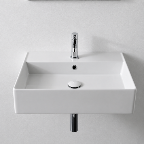 Rectangular White Ceramic Wall Mounted or Vessel Sink Scarabeo 5111