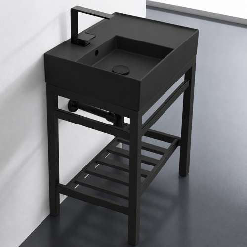 Black Metal Vanity, Console Sink, Modern, 24 Inch Scarabeo 5114-49-CON2-BLK