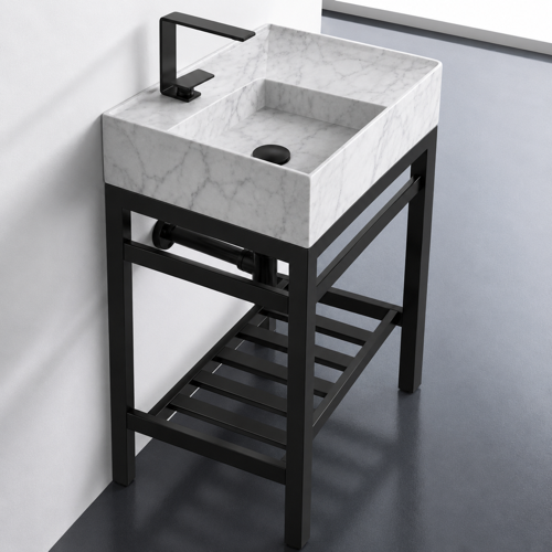 Small Modern Console Sink Vanity, Marble Style Sink, 24 Inch Scarabeo 5114-F-CON2-BLK