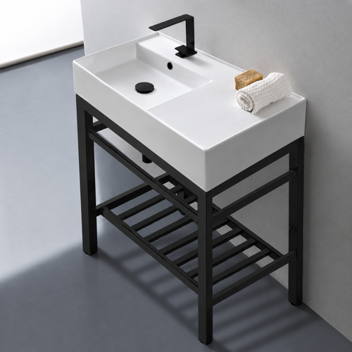 Modern Console Sink Vanity, 32 Inch Scarabeo 5115-CON2-BLK