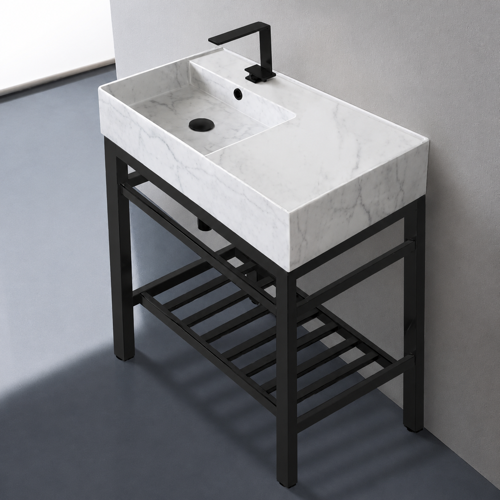 Modern Console Sink Vanity, Marble Style Sink, 32 Inch Scarabeo 5115-F-CON2-BLK