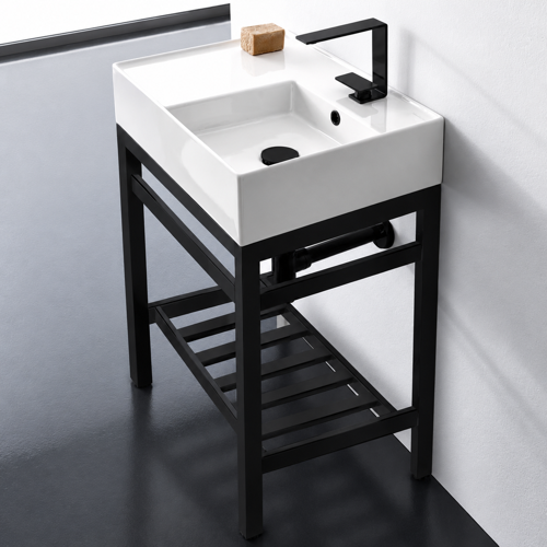 Small Modern Console Sink Vanity, 24 Inch Scarabeo 5117-CON2-BLK