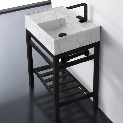 Small Modern Console Sink Vanity, Marble Style Sink, 24 Inch Scarabeo 5117-F-CON2-BLK