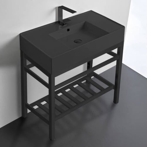 Black Modern Console Sink Vanity, 32 Inch Scarabeo 5123-49-CON2-BLK