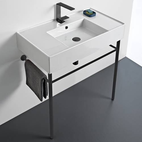 Ceramic Console Sink and Matte Black Stand, 32 Inch Scarabeo 5123-CON-BLK