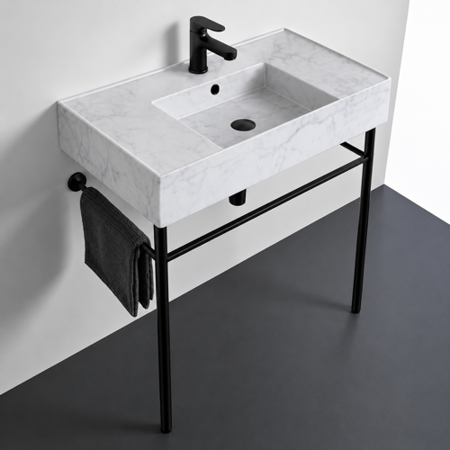 Modern Console Sink, Marble Style Sink, 32 Inch Scarabeo 5123-F-CON-BLK