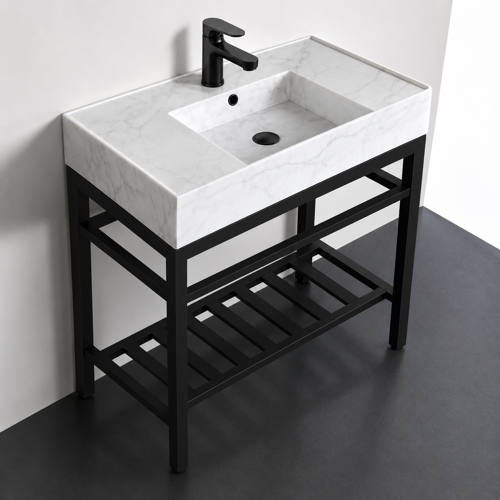 Modern Console Sink Vanity, Marble Style Sink, 32 Inch Scarabeo 5123-F-CON2-BLK