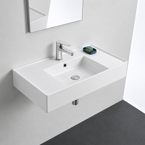 Rectangular Ceramic Wall Mounted or Vessel Sink With Counter Space Scarabeo 5123