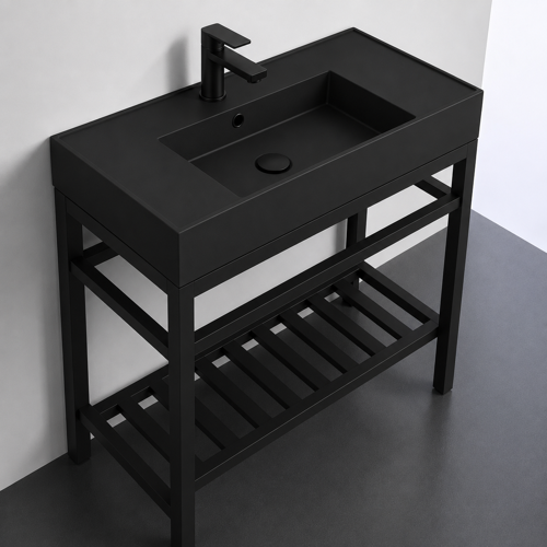 Black Modern Console Sink Vanity, 40 Inch Scarabeo 5124-49-CON2-BLK