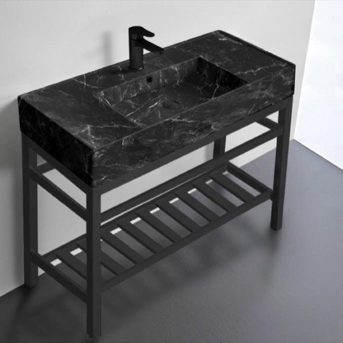 Modern Console Sink Vanity, Black Marble Style Sink, 40 Inch Scarabeo 5124-G-CON2-BLK