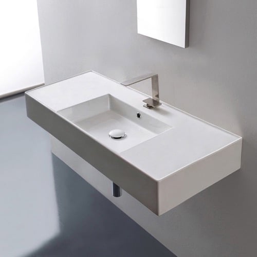 Rectangular Ceramic Wall Mounted or Vessel Sink With Counter Space Rectangular Ceramic Wall Mounted or Vessel Sink With Counter Space Scarabeo 5124