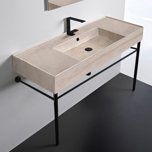Modern Console Sink, Travertine Style Sink, 48 Inch Scarabeo 5125-E-CON-BLK