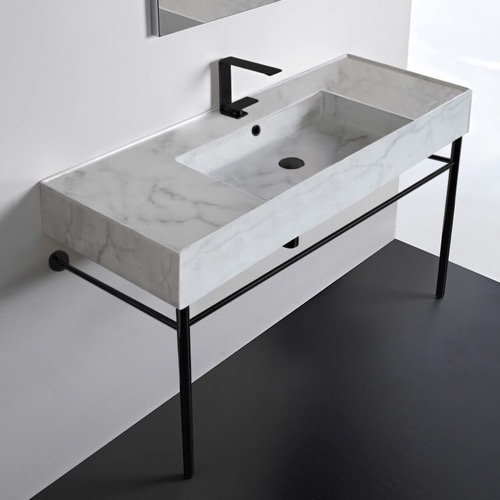 Modern Console Sink, Marble Style Sink, 48 Inch Scarabeo 5125-F-CON-BLK