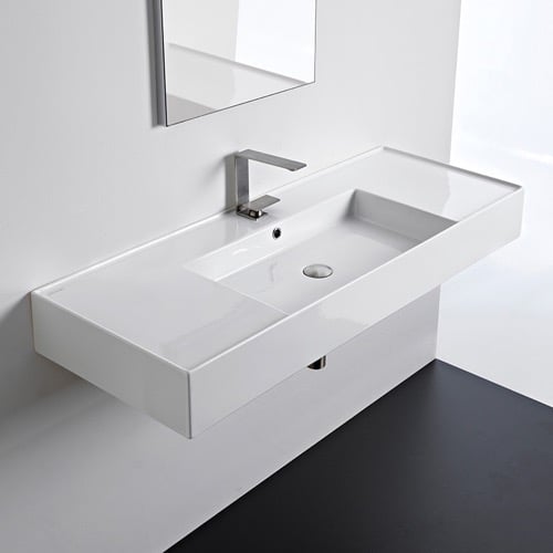 Rectangular Ceramic Wall Mounted or Vessel Sink With Counter Space Scarabeo 5125
