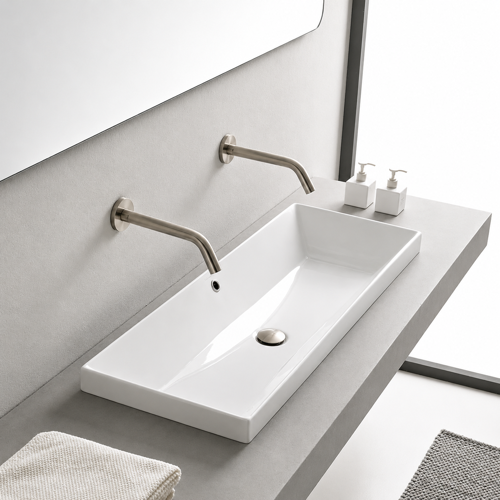 Trough Drop In Sink, Rectangular White Ceramic Scarabeo 5133