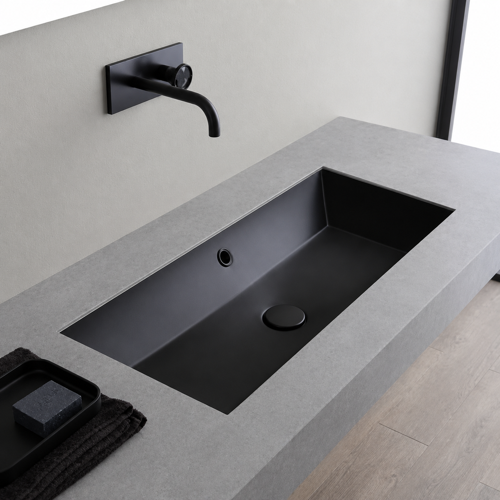 Rectangular Black Ceramic Trough Undermount Sink Scarabeo 5136-49