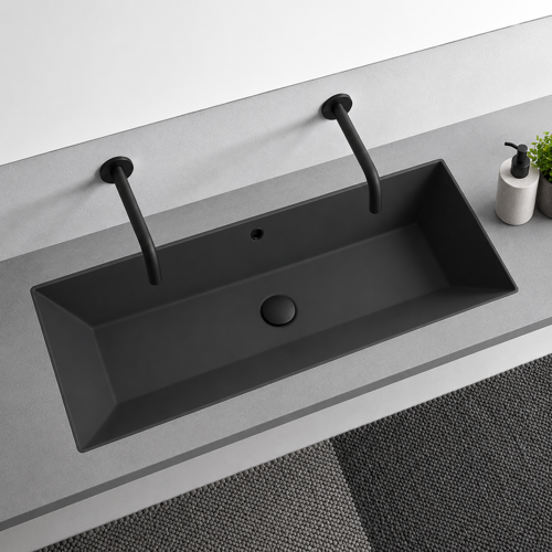 Rectangular Black Ceramic Trough Undermount Sink Scarabeo 5137-49
