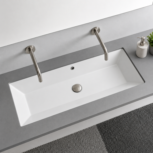 Trough Undermount Sink, White Ceramic Scarabeo 5137