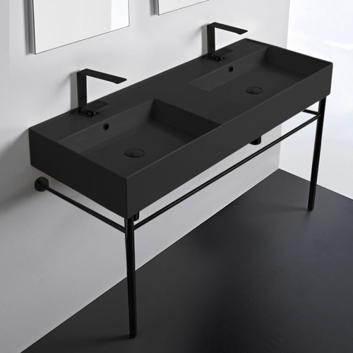 Black Modern Double Console Sink, 48 Inch Scarabeo 5143-49-CON-BLK