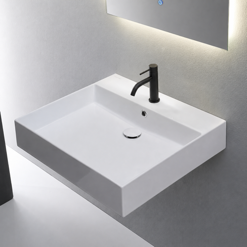 Rectangular White Ceramic Wall Mounted or Vessel Sink Scarabeo 5146