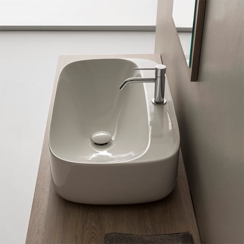 Oval White Ceramic Vessel Bathroom Sink Scarabeo 5505