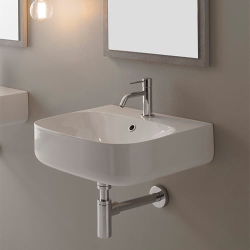 Round White Ceramic Wall Mounted Sink Scarabeo 5507