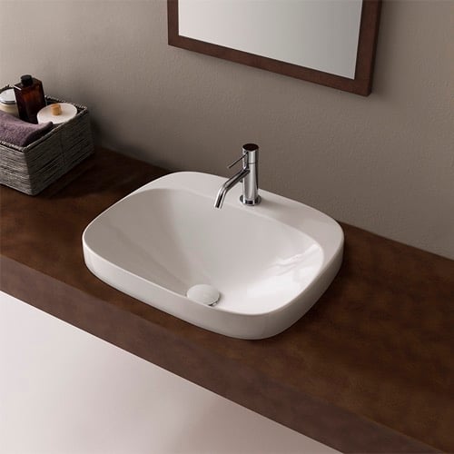 Round White Ceramic Drop In Sink Scarabeo 5511
