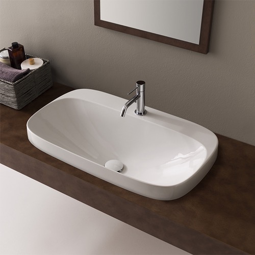 Oval White Ceramic Drop In Sink Scarabeo 5512