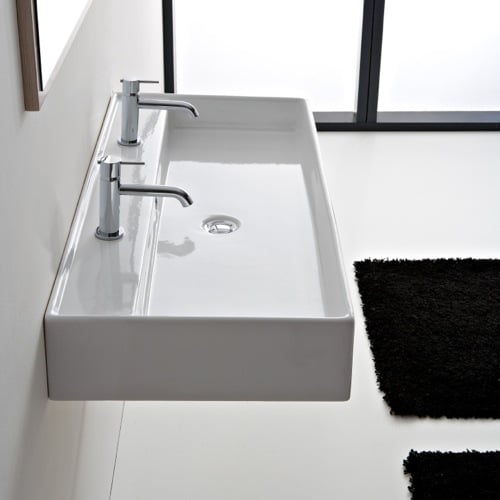 Trough Ceramic Wall Mounted or Vessel Sink