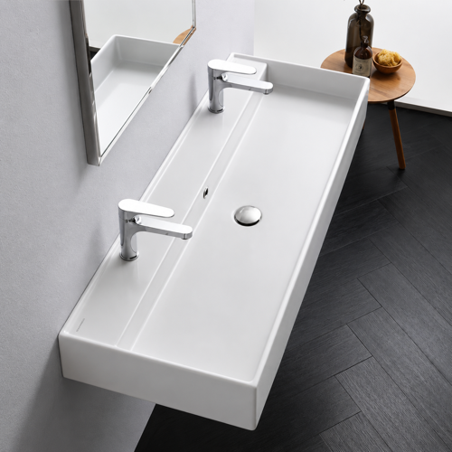 Trough Ceramic Wall Mounted or Vessel Sink Scarabeo 8031/R-120B