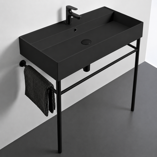 Console Sink - Metal Black Legs, Modern, 32 Inch Scarabeo 8031/R-80-49-CON-BLK