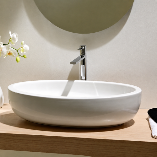 Oval Shaped White Ceramic Vessel Bathroom Sink Scarabeo 8111