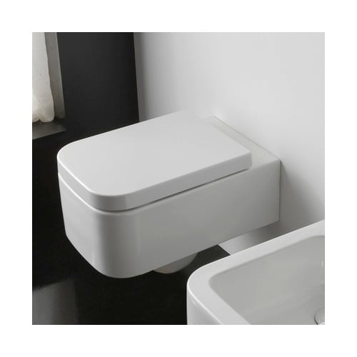 Modern Wall Mount Toilet, Ceramic, Squared Scarabeo 8301