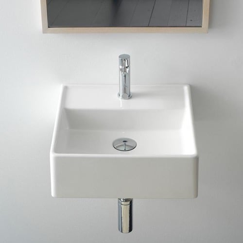 Small Square Ceramic Wall Mounted or Vessel Sink Scarabeo 8036
