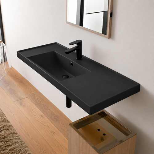 Rectangular Black Ceramic Wall Mounted Bathroom Sink Scarabeo 3008-49