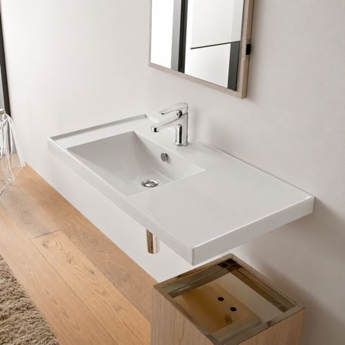 Rectangular White Ceramic Drop In or Wall Mounted Bathroom Sink Scarabeo 3008