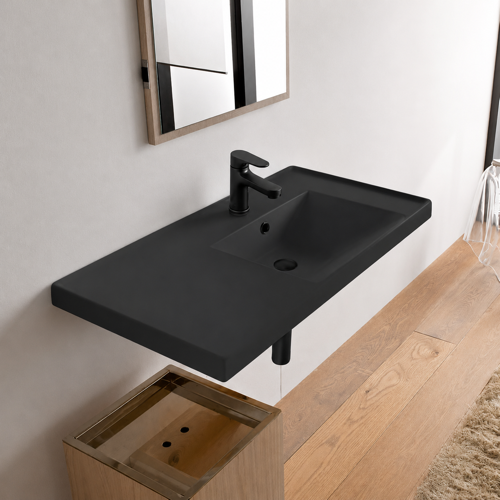 Rectangular Black Ceramic Wall Mounted Bathroom Sink Scarabeo 3009-49