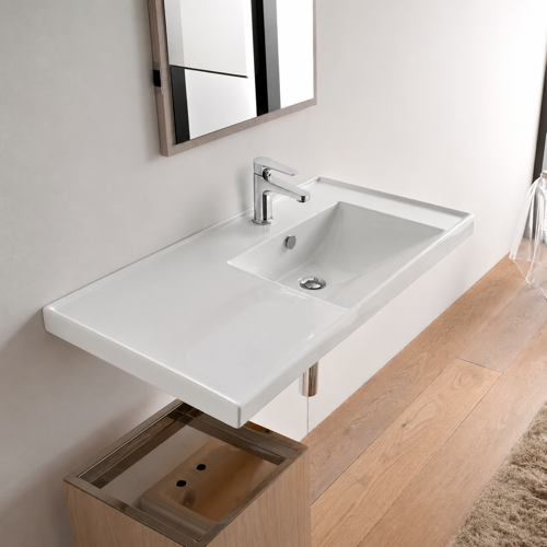 Rectangular White Ceramic Drop In or Wall Mounted Bathroom Sink Scarabeo 3009