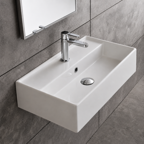 Rectangular White Ceramic Wall Mounted or Vessel Sink Scarabeo 5002