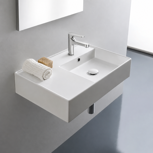 Rectangular Ceramic Wall Mounted or Vessel Sink With Counter Space Scarabeo 5117