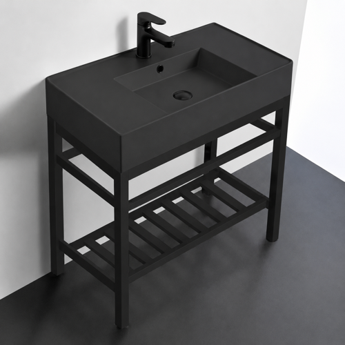 Black Modern Console Sink Vanity, 32 Inch Scarabeo 5123-49-CON2-BLK