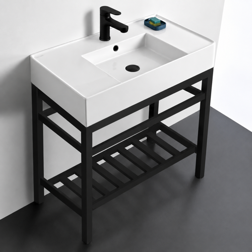 Modern Console Sink Vanity, 32 Inch Scarabeo 5123-CON2-BLK