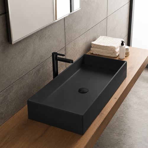 Rectangular Black Vessel Sink in Ceramic Scarabeo 8031/80-49
